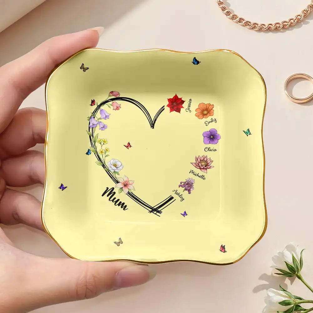 Mom Grandma Sweetheart Birth Month Flower - Personalized Ring Dish