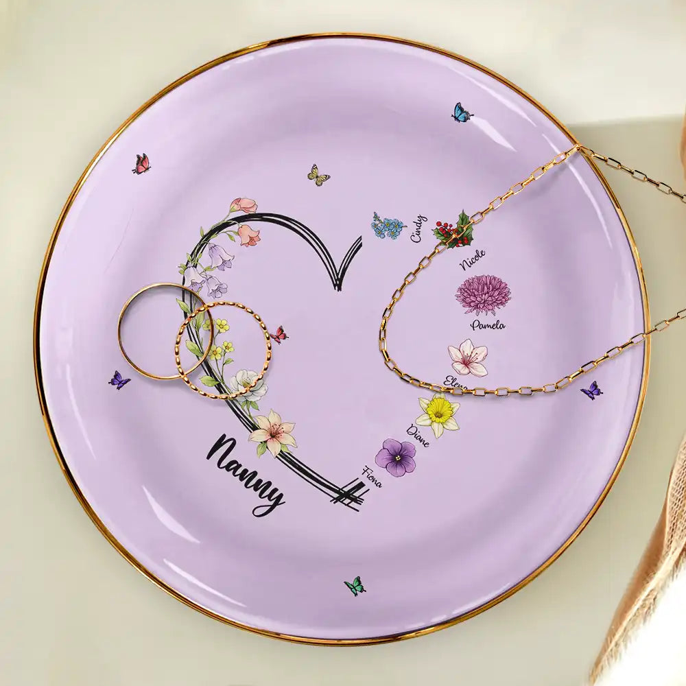 Mom Grandma Sweetheart Birth Month Flower - Personalized Ring Dish