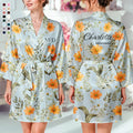 Monogram Birth Flower Bride, Bridesmaids, Mom, Daughter, Bachelorette - Personalized Satin Robe