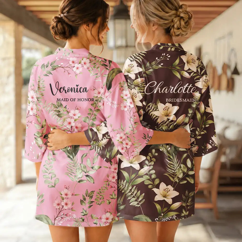 Monogram Birth Flower Bride, Bridesmaids, Mom, Daughter, Bachelorette - Personalized Satin Robe