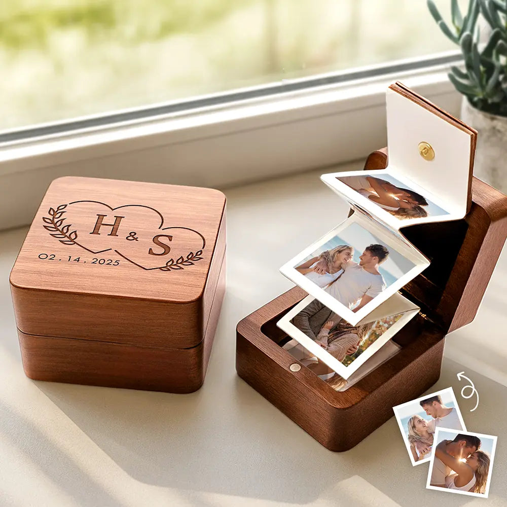 Monogram Couple's Names - Personalized Wooden Accordion Photo Box