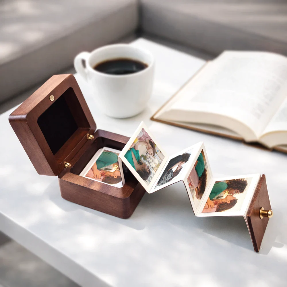 Monogram Couple's Names - Personalized Wooden Accordion Photo Box