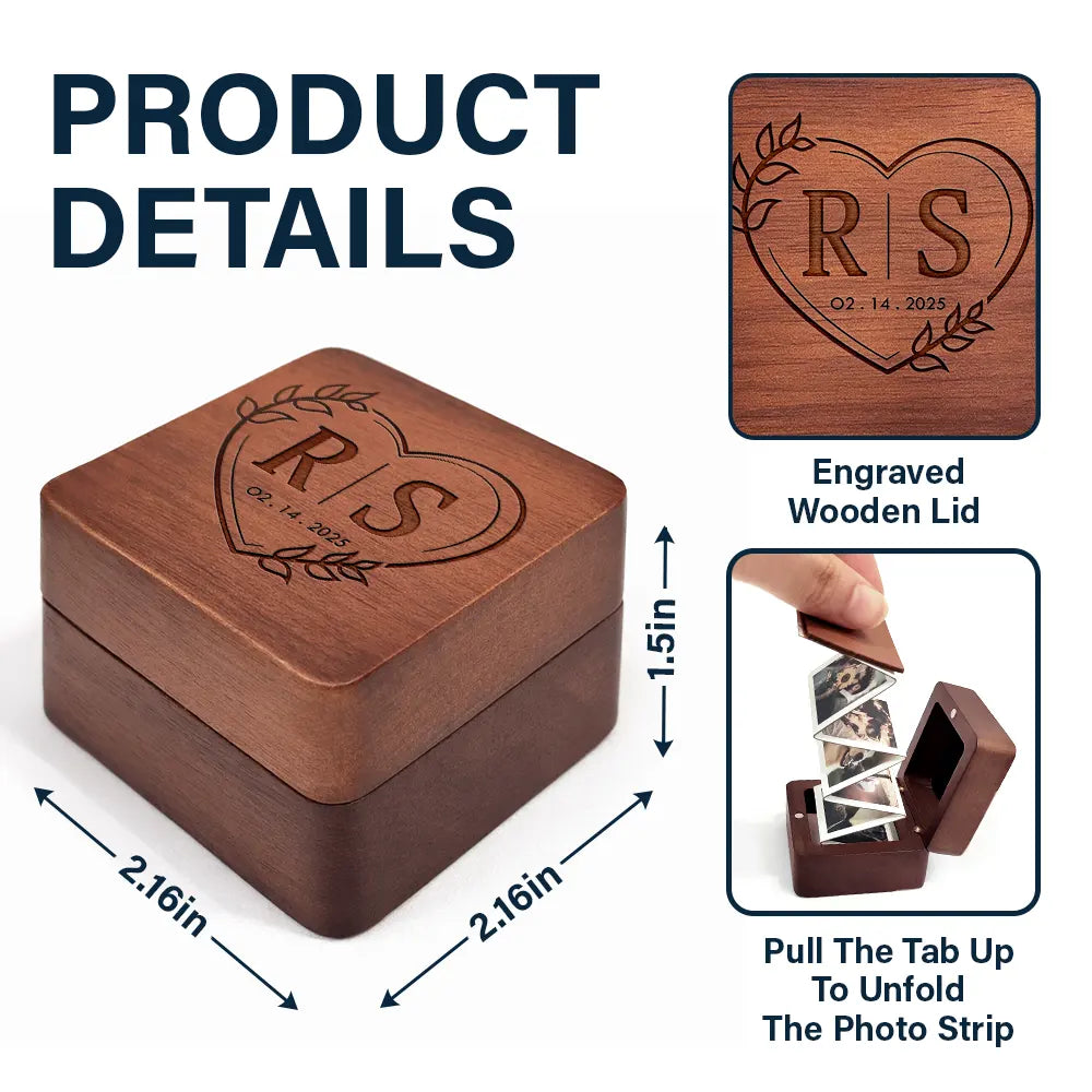 Monogram Couple's Names - Personalized Wooden Accordion Photo Box