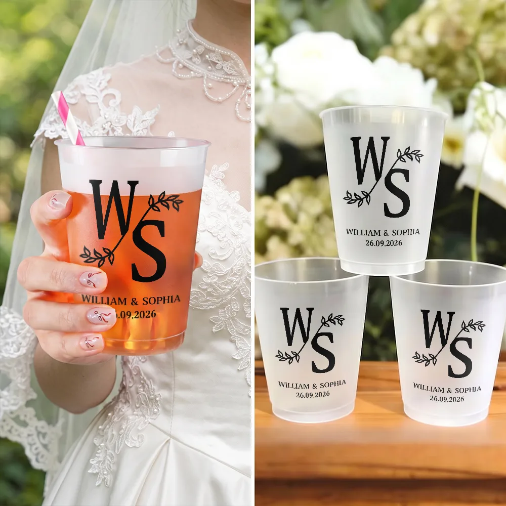 Monogram Couple's Names - Personalized Frosted Cups