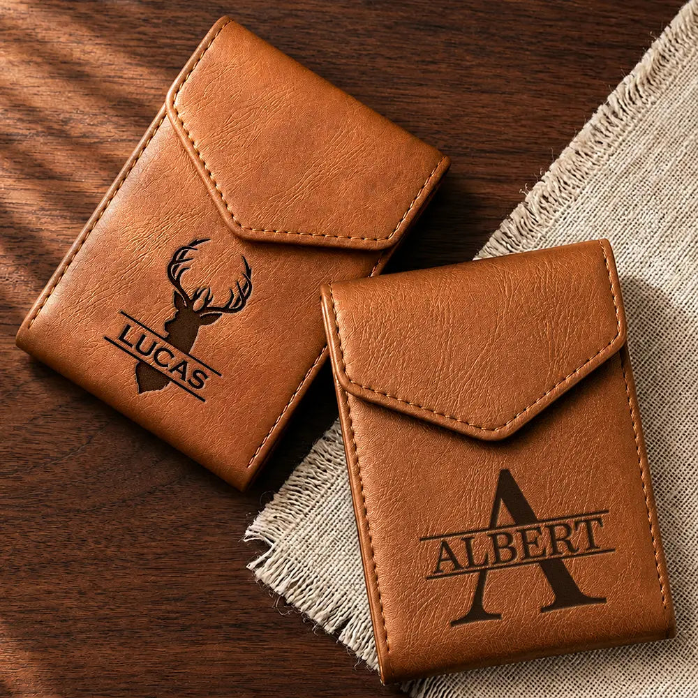 Monogram Name Initial - Personalized Leather Slim Wallet