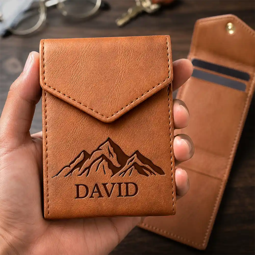 Monogram Name Initial - Personalized Leather Slim Wallet