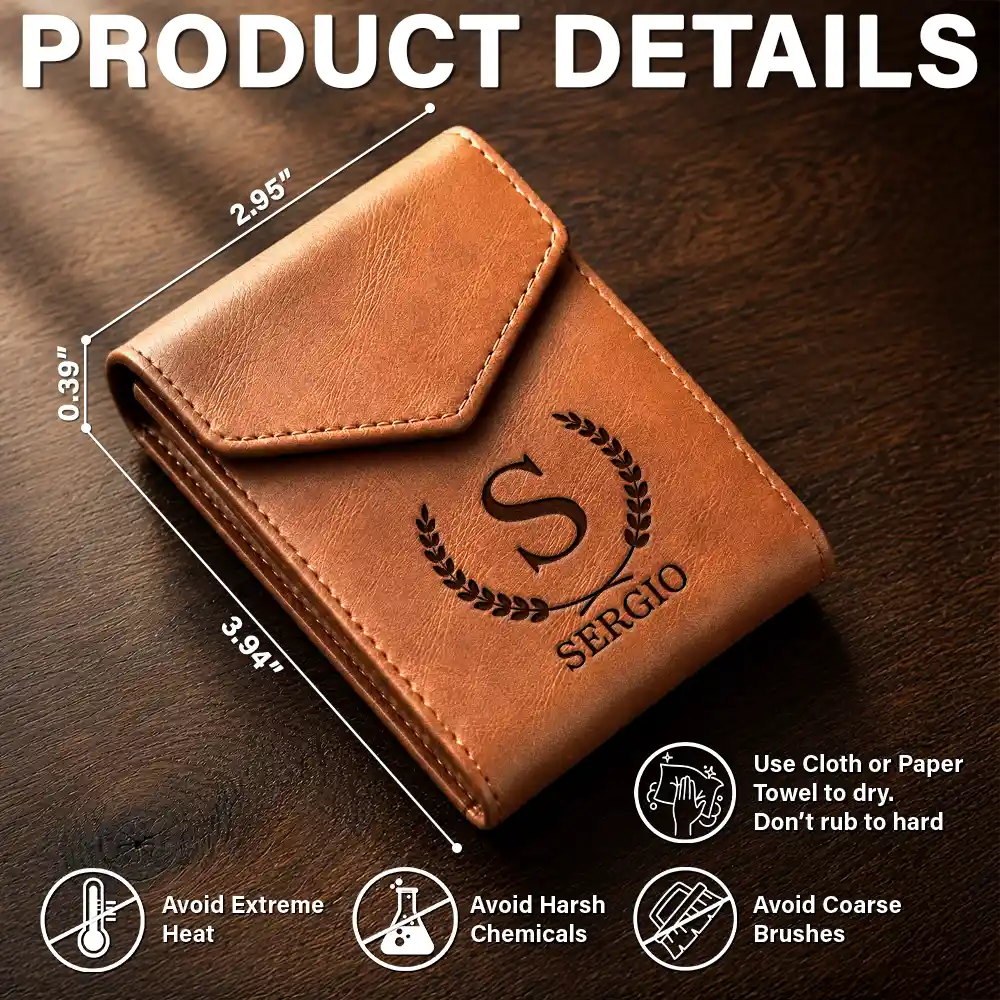 Monogram Name Initial - Personalized Leather Slim Wallet
