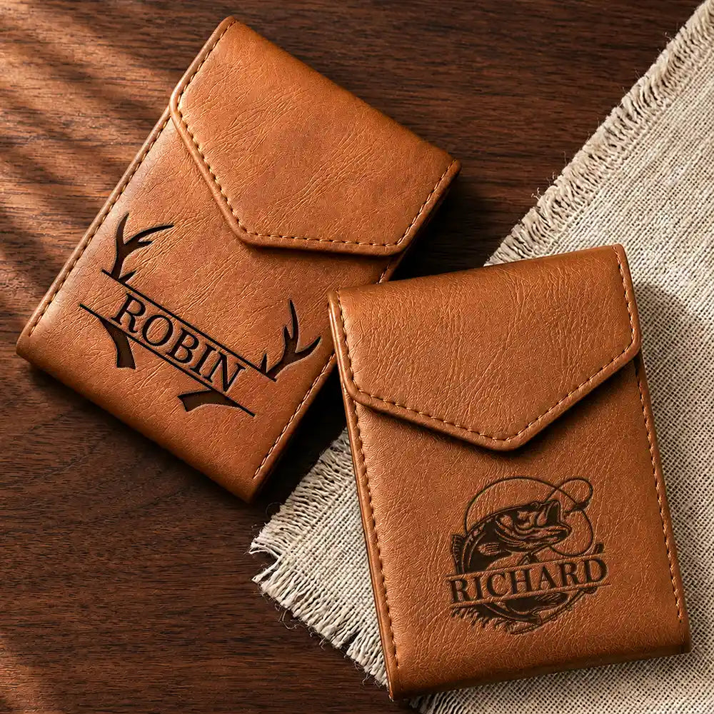 Monogram Name Initial - Personalized Leather Slim Wallet