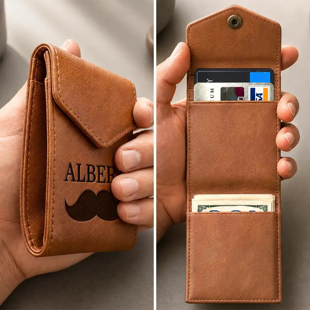 Monogram Name Initial - Personalized Leather Slim Wallet