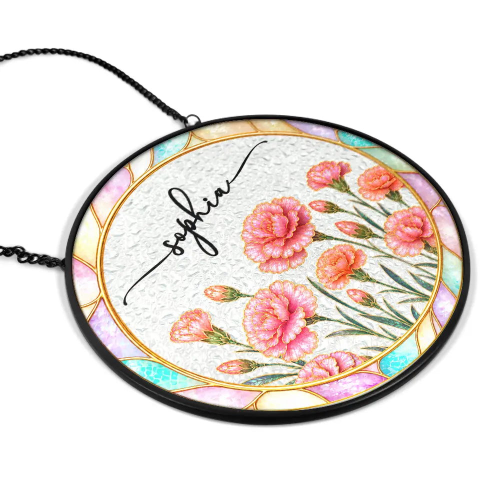 Mother Of Pearl Birth Flower Blooming In Love - Personalized Stained Glass Window Hanging Suncatcher