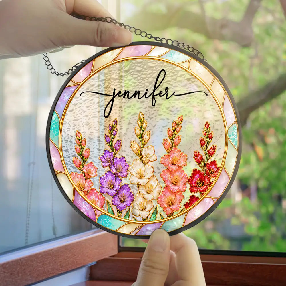 Mother Of Pearl Birth Flower Blooming In Love - Personalized Stained Glass Window Hanging Suncatcher