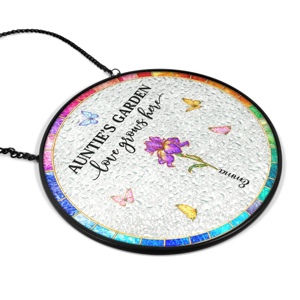 Mother Of Pearl Birth Flower Grandma's Garden - Personalized Stained Glass Window Hanging Suncatcher