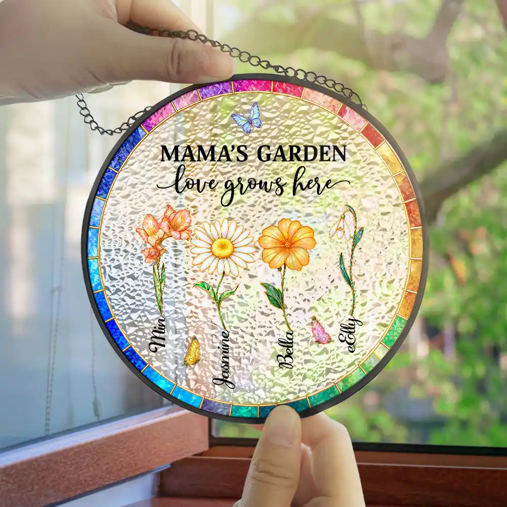 Mother Of Pearl Birth Flower Grandma's Garden - Personalized Stained Glass Window Hanging Suncatcher