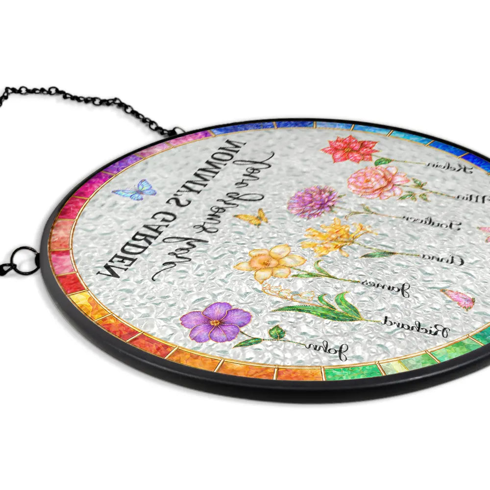 Mother Of Pearl Birth Flower Grandma's Garden - Personalized Stained Glass Window Hanging Suncatcher