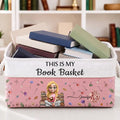 My Books Reading Girl With Birth Month Flower - Personalized Storage Basket