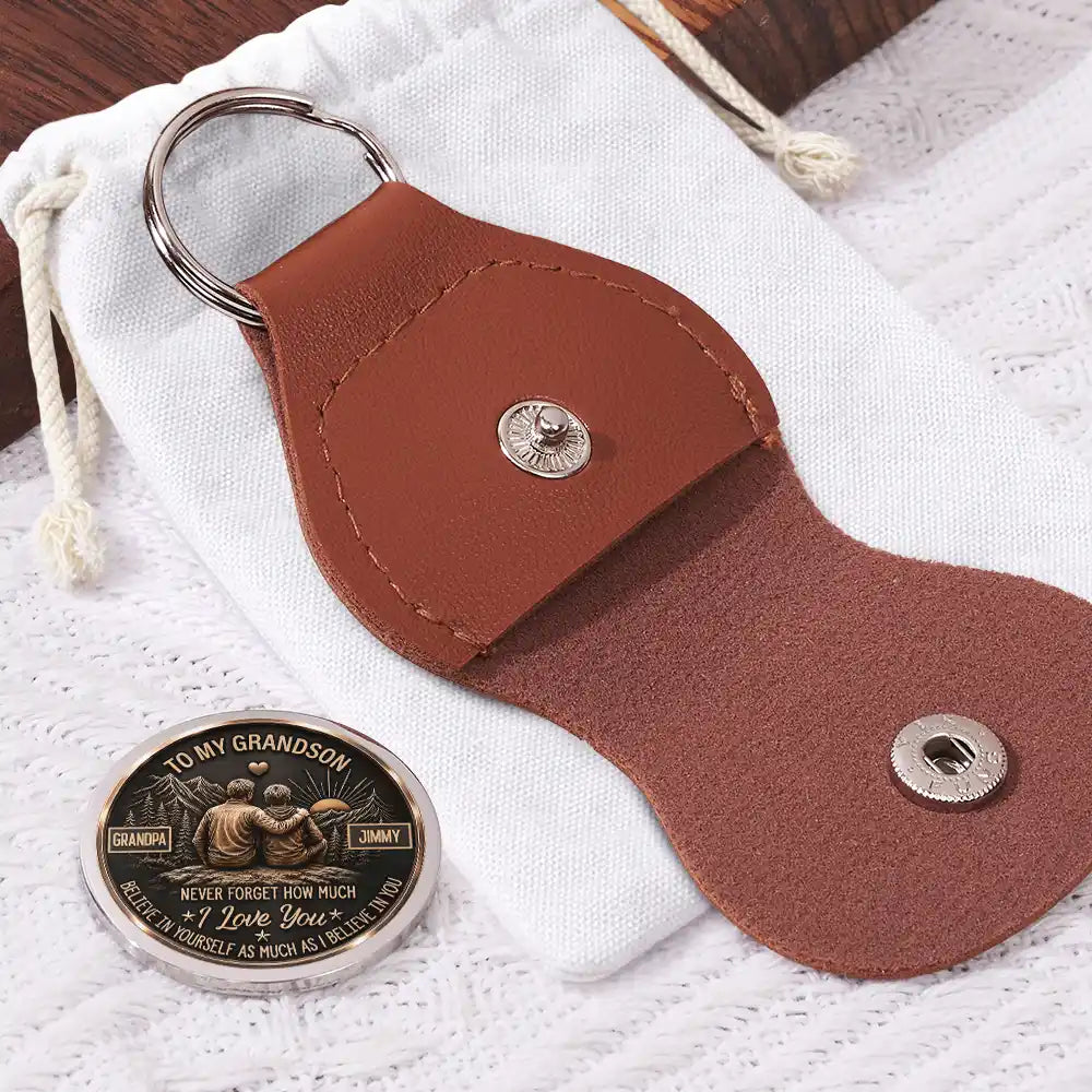 My Son Grandson Keep Moving Forward Son - Personalized Leather Pocket Hug