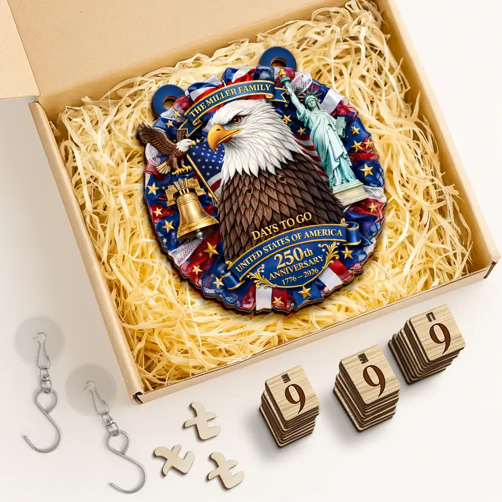 3D Effect Eagle Wreath America 250th Anniversary - Personalized Hanging Tracker Sign
