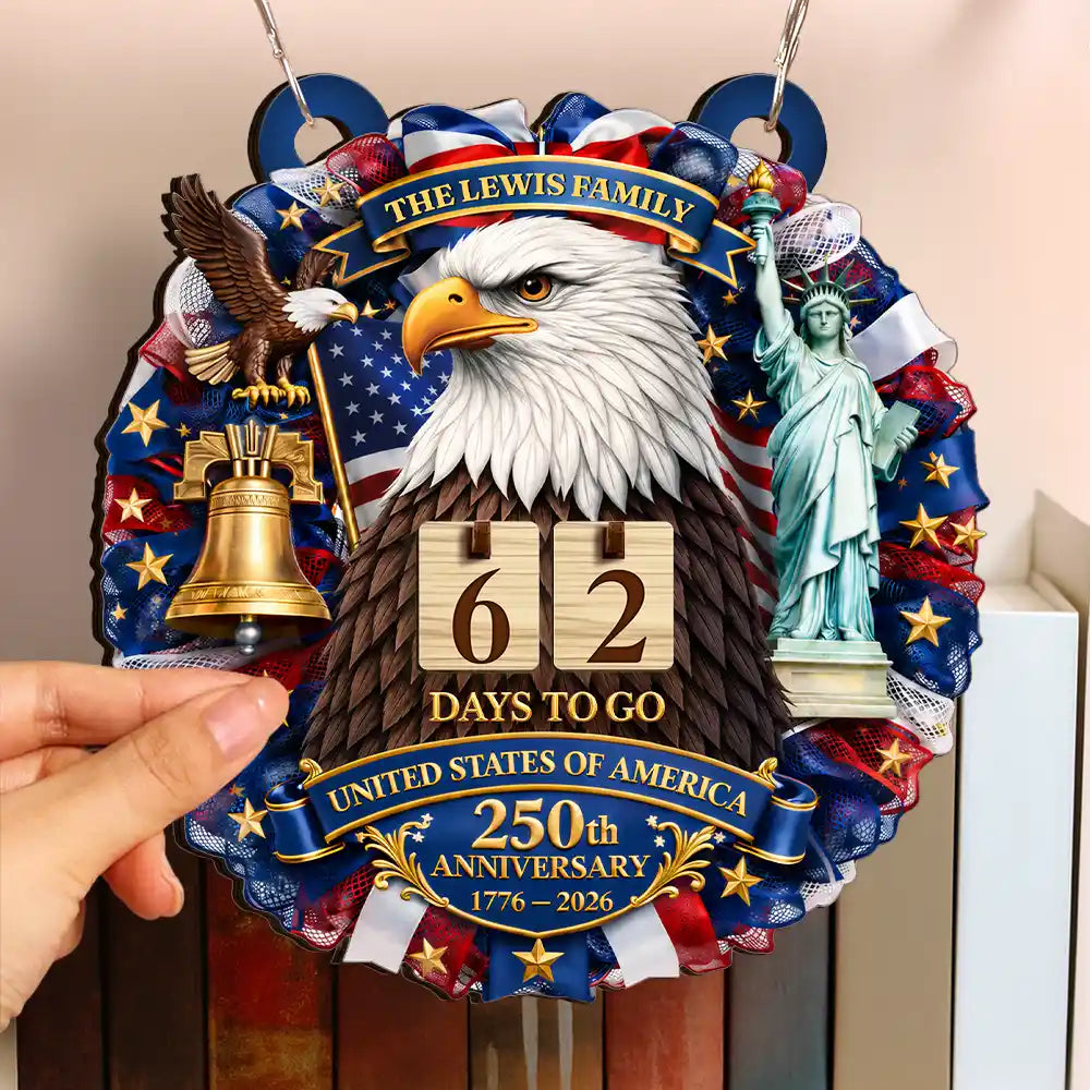3D Effect Eagle Wreath America 250th Anniversary - Personalized Hanging Tracker Sign