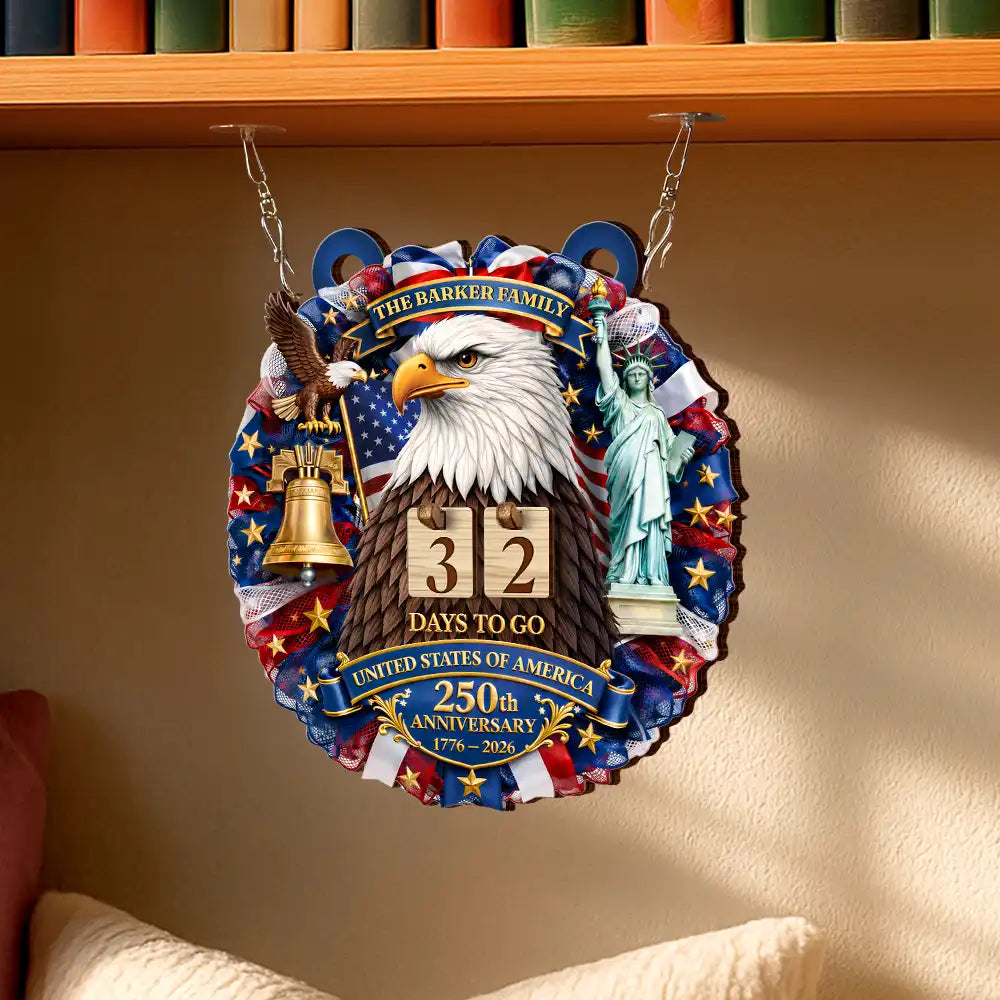 3D Effect Eagle Wreath America 250th Anniversary - Personalized Hanging Tracker Sign