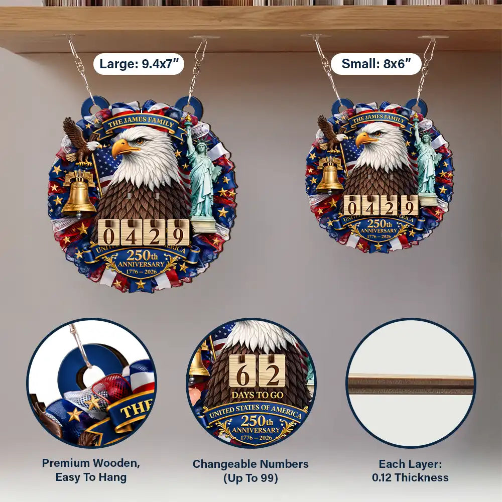 3D Effect Eagle Wreath America 250th Anniversary - Personalized Hanging Tracker Sign