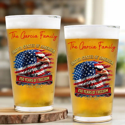 America 250th Anniversary US Proud Patriotic Eagle - Personalized Beer Glass