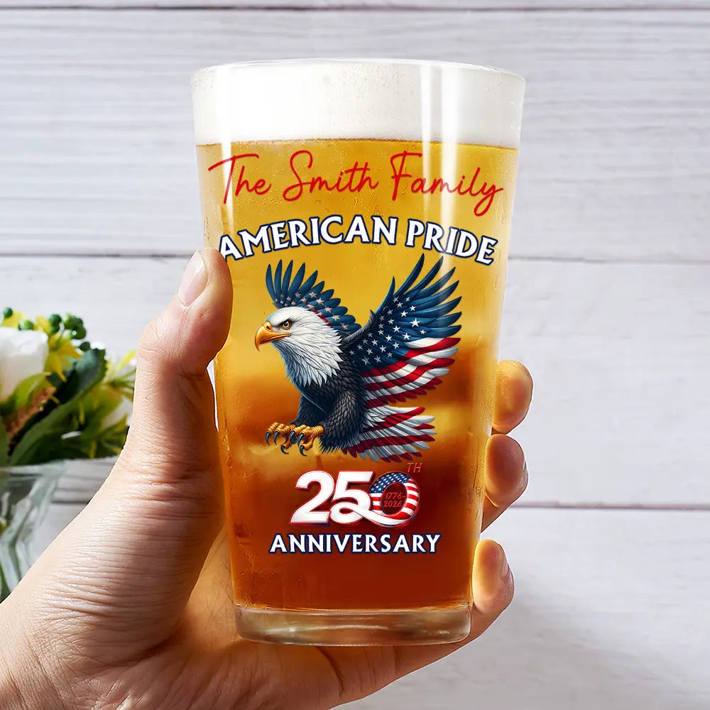 America 250th Anniversary US Proud Patriotic Eagle - Personalized Beer Glass
