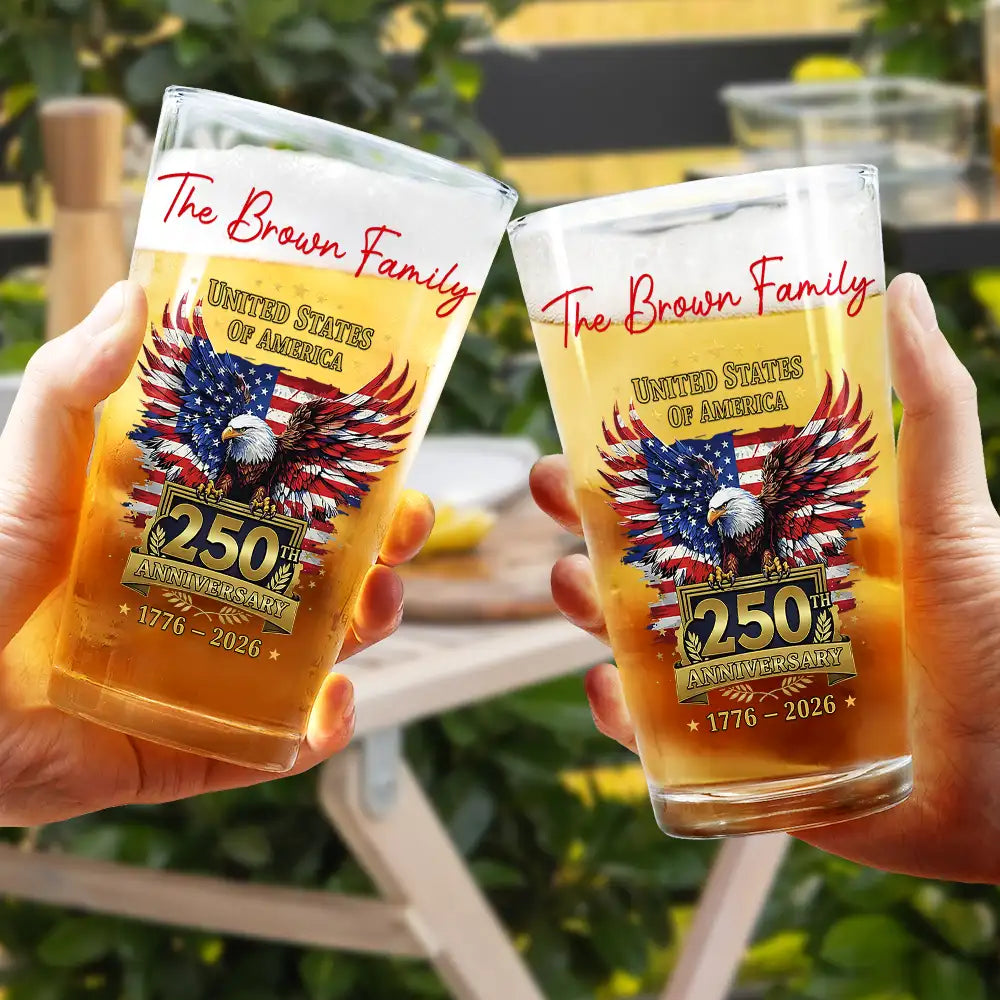 America 250th Anniversary US Proud Patriotic Eagle - Personalized Beer Glass