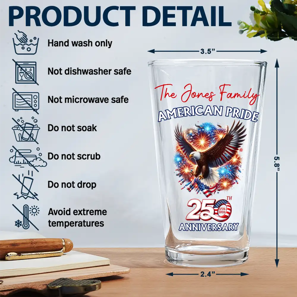America 250th Anniversary US Proud Patriotic Eagle - Personalized Beer Glass