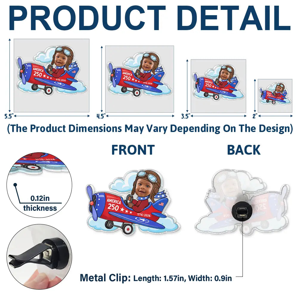 Custom Photo America 250 Lookin' Fly Baby - Personalized Acrylic Car Vent Clip