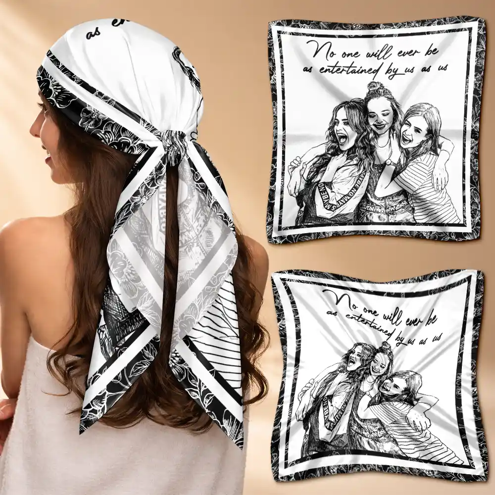Custom Photo Pencil Sketch A True Friendship Is A Journey Without An End - Personalized Scarf
