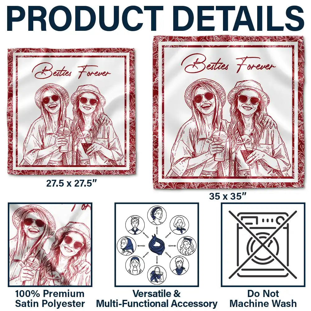 Custom Photo Pencil Sketch A True Friendship Is A Journey Without An End - Personalized Scarf