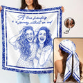 Custom Photo Pencil Sketch A True Friendship Is A Journey Without An End - Personalized Scarf