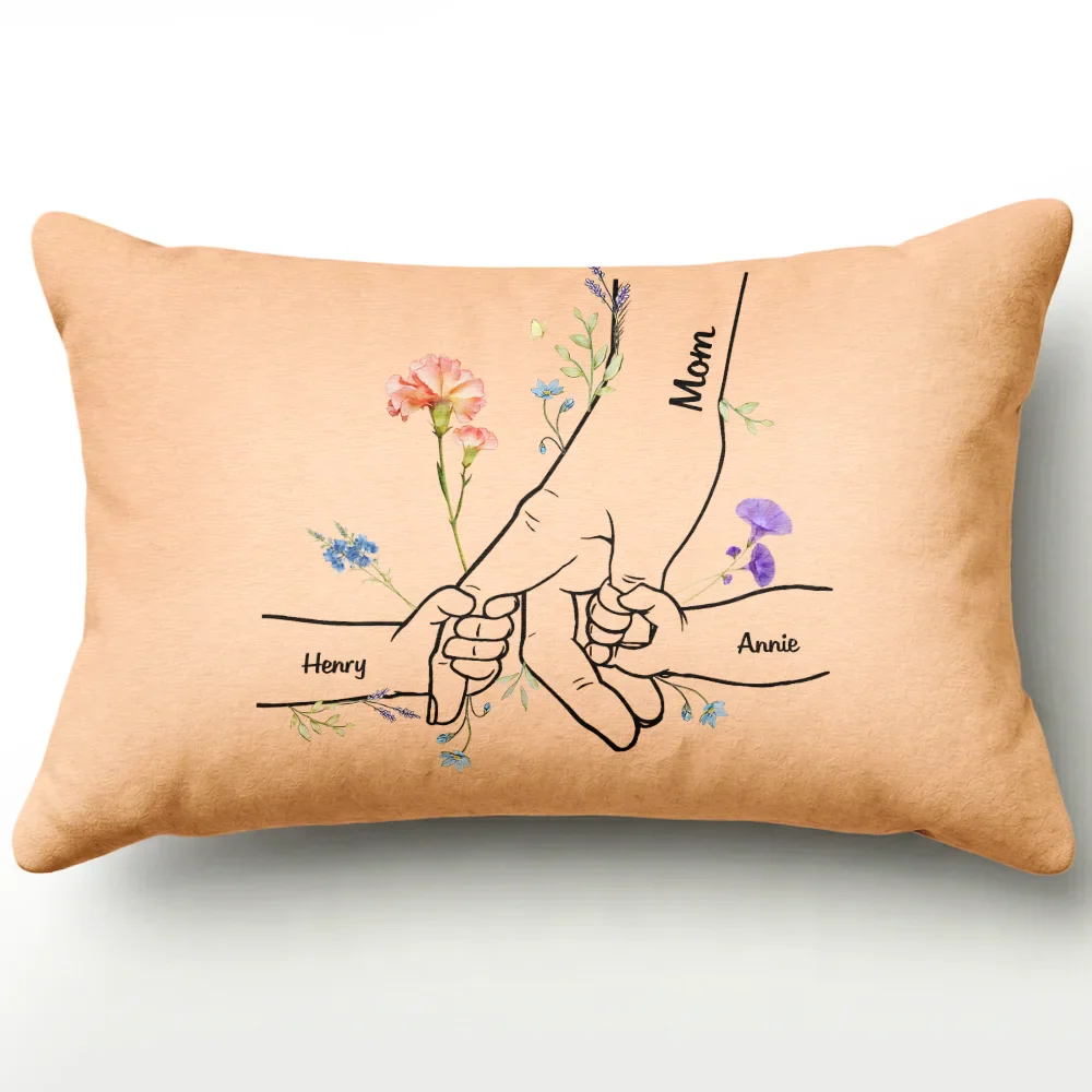 Hand In Hand Birth Flower Mom Kid Nana Grandkid - Personalized Pillow