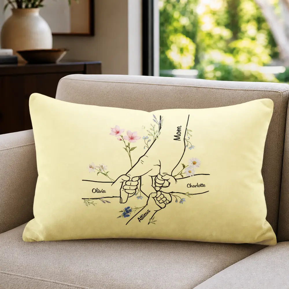 Hand In Hand Birth Flower Mom Kid Nana Grandkid - Personalized Pillow