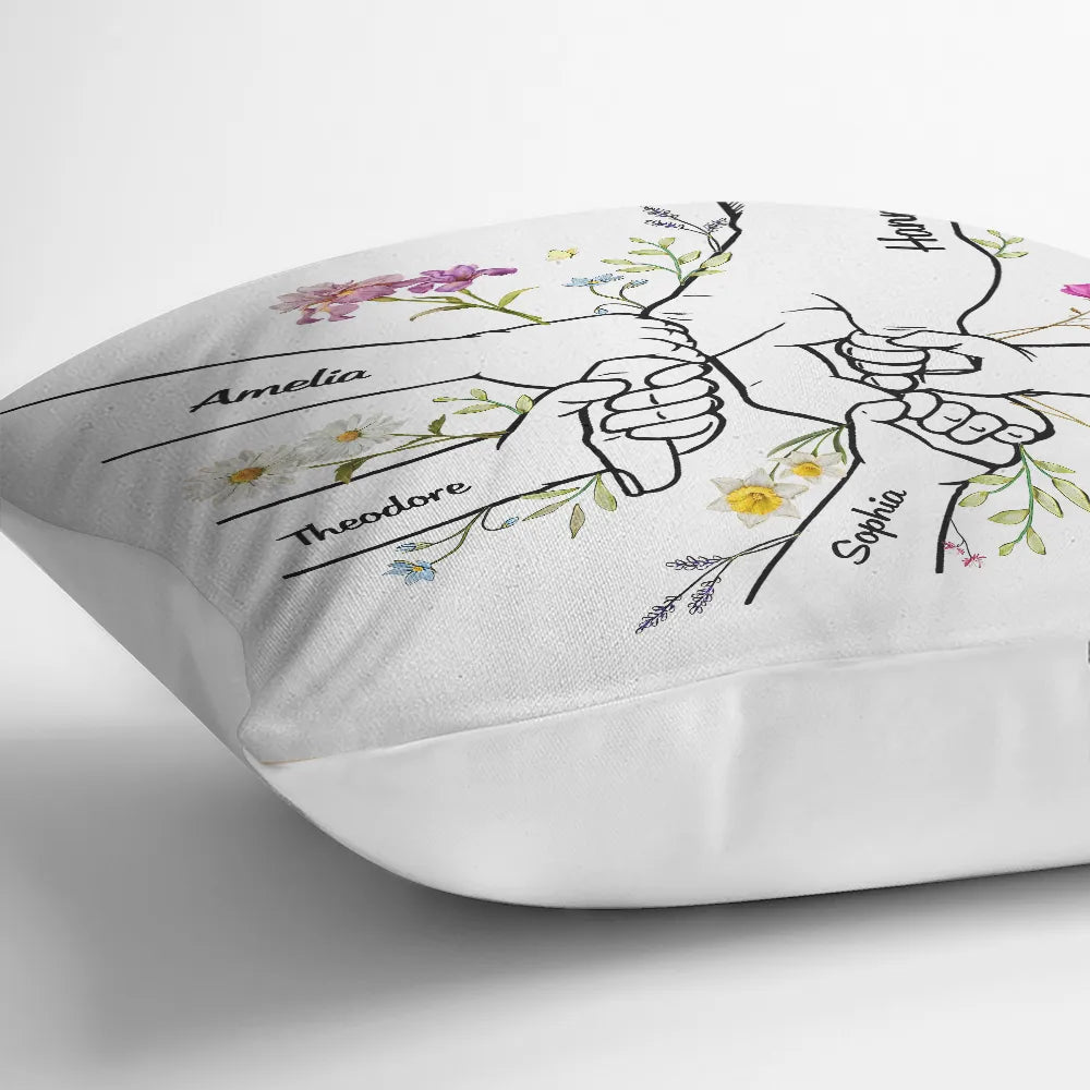 Hand In Hand Birth Flower Mom Kid Nana Grandkid - Personalized Pillow