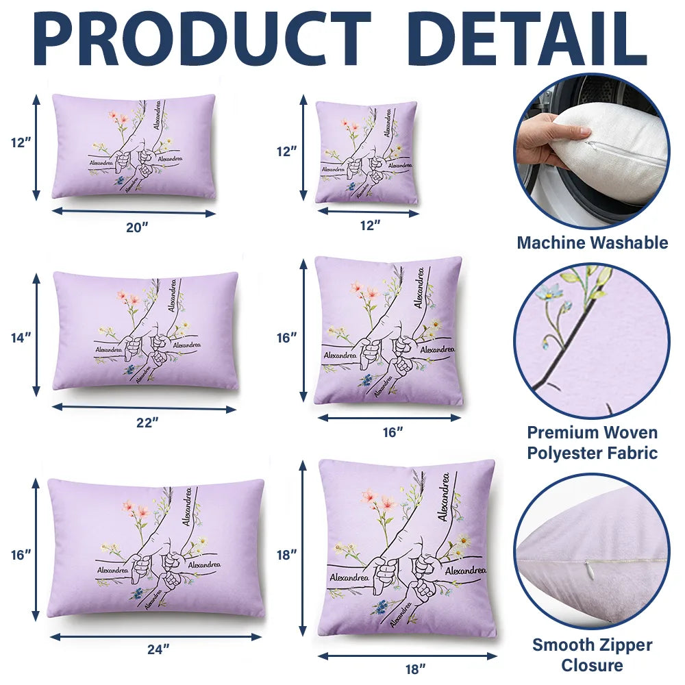 Hand In Hand Birth Flower Mom Kid Nana Grandkid - Personalized Pillow