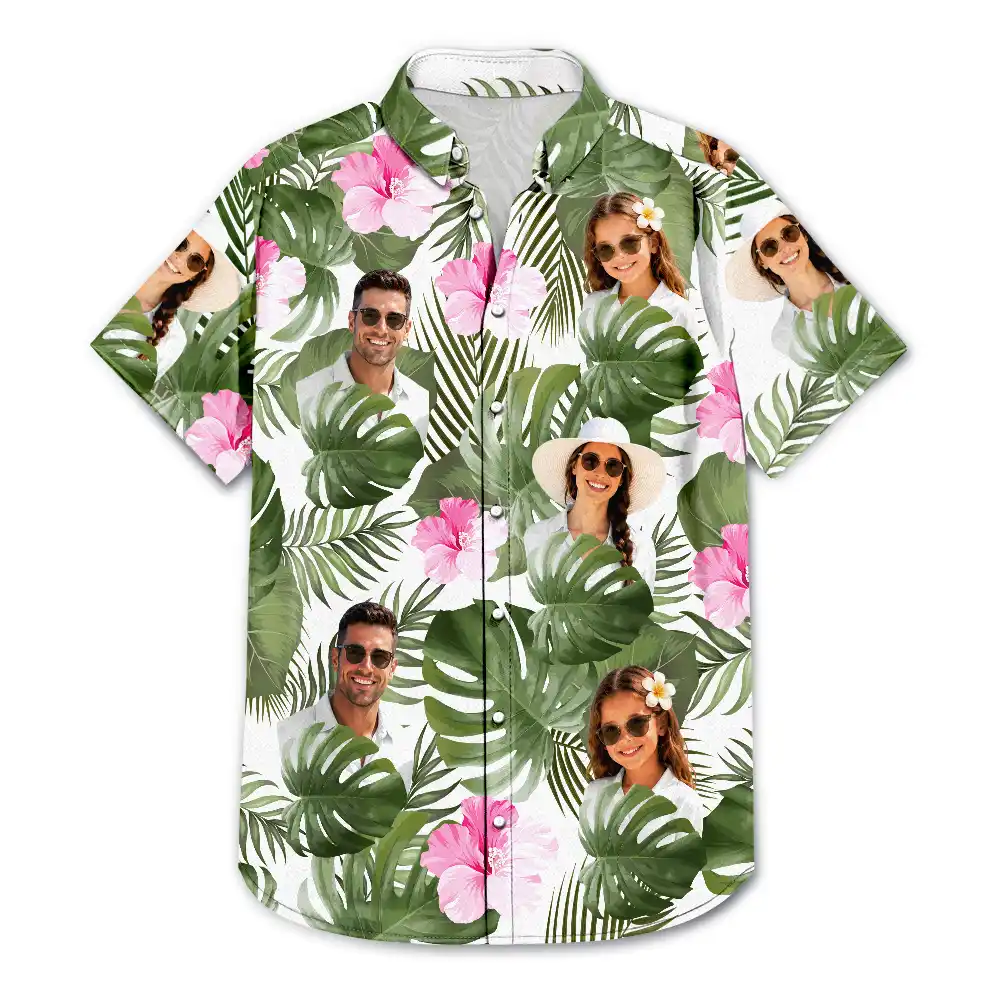 Custom Photo Tropical Leaves Funny Family Pet Friend - Personalized Hawaiian Shirt