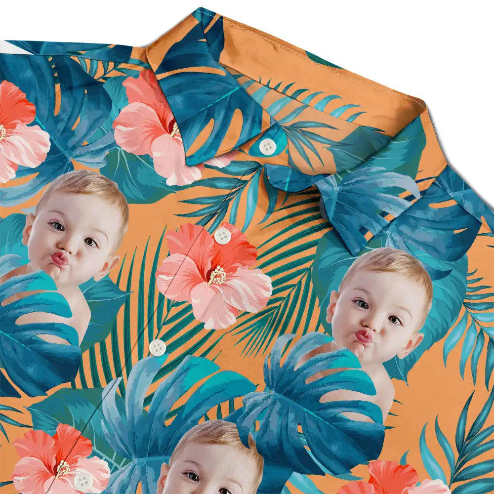 Custom Photo Tropical Leaves Funny Family Pet Friend - Personalized Hawaiian Shirt