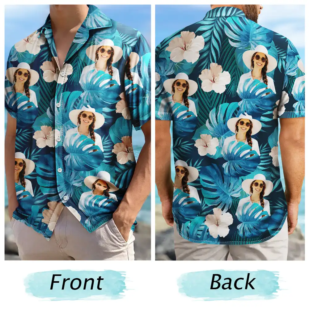 Custom Photo Tropical Leaves Funny Family Pet Friend - Personalized Hawaiian Shirt