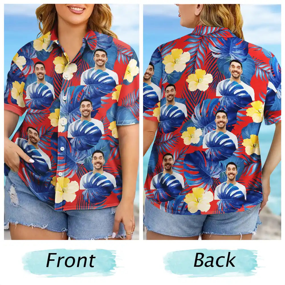 Custom Photo Tropical Leaves Funny Family Pet Friend - Personalized Hawaiian Shirt