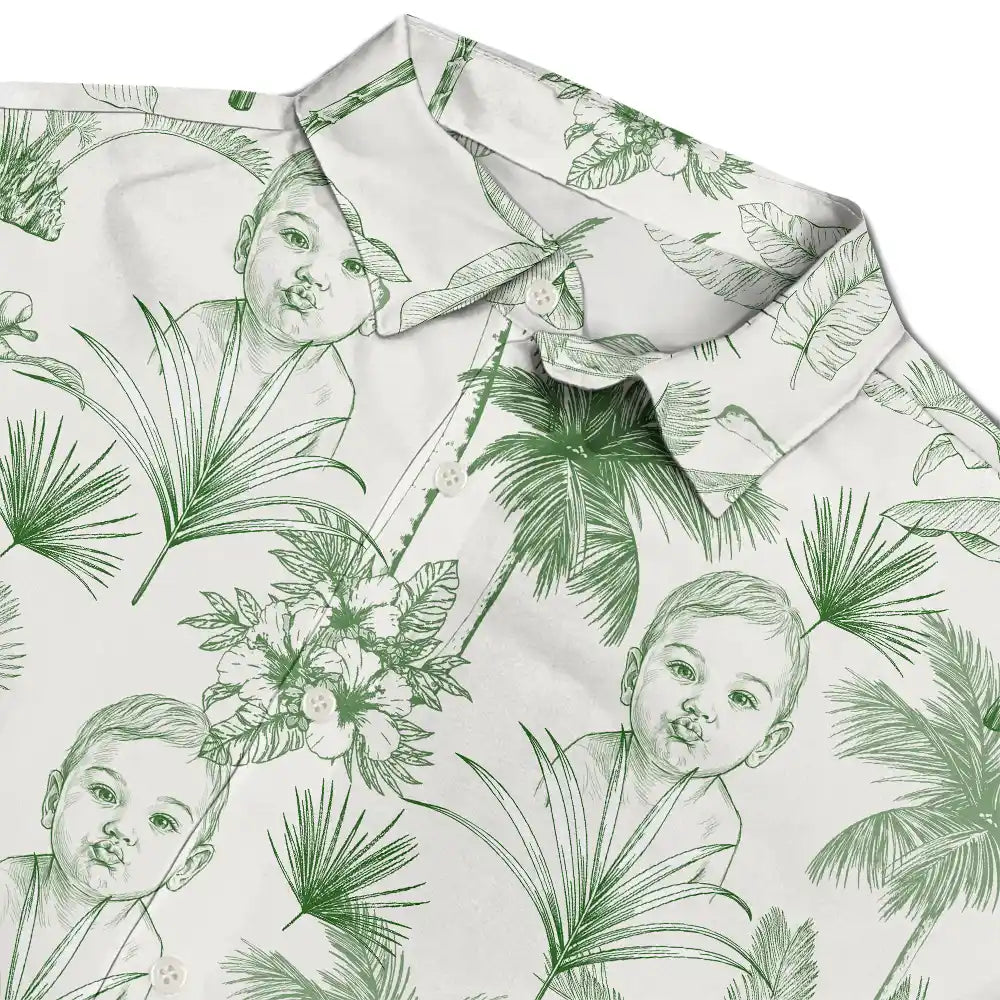 Custom Photo Pencil Sketch Toile De Jouy Pattern Family Pet Friend - Personalized Hawaiian Shirt