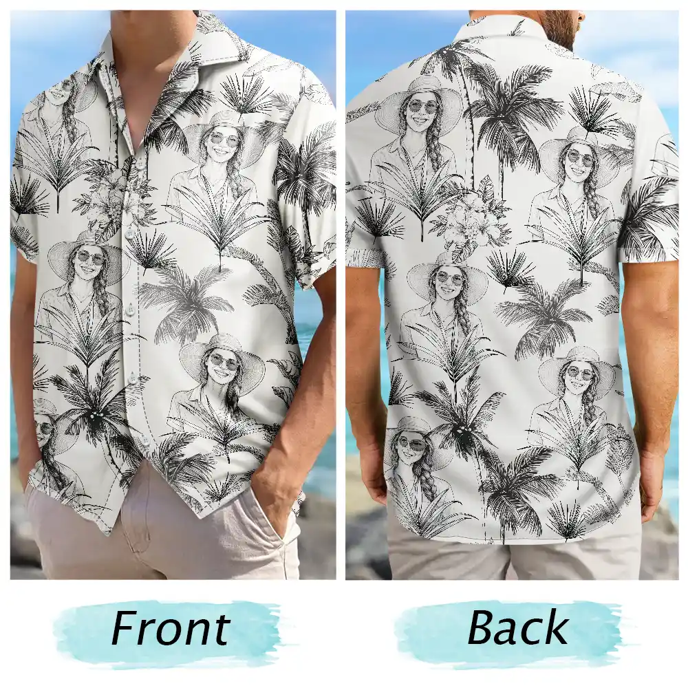 Custom Photo Pencil Sketch Toile De Jouy Pattern Family Pet Friend - Personalized Hawaiian Shirt