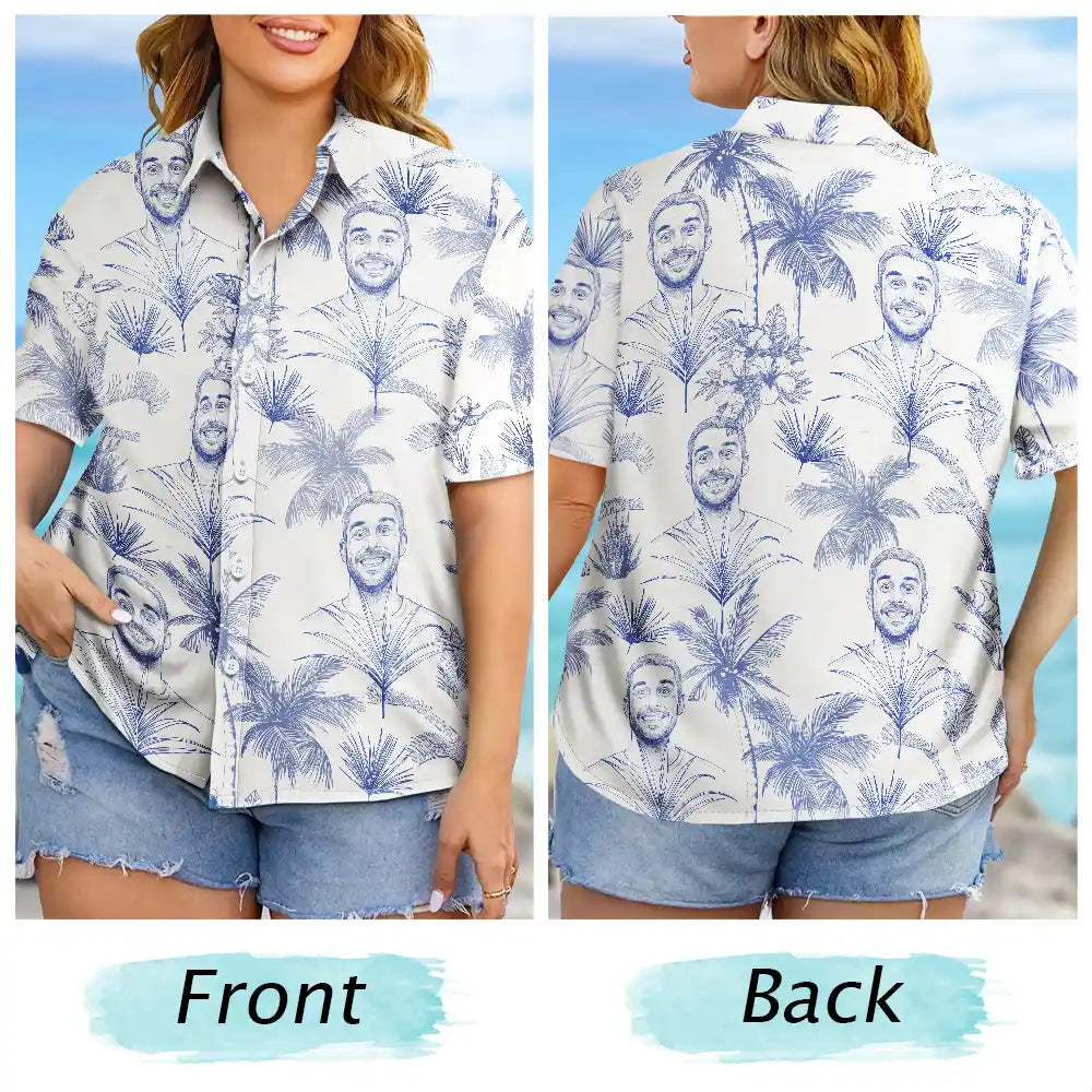 Custom Photo Pencil Sketch Toile De Jouy Pattern Family Pet Friend - Personalized Hawaiian Shirt
