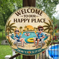 Welcome To Our Happy Place Poolside - Personalized Custom Shaped Metal Sign
