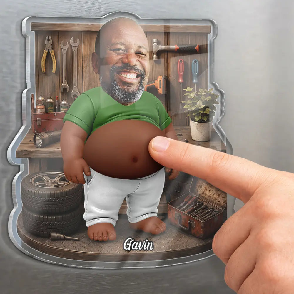 Custom Photo Funny Belly Men Cave Garage Grilling - Personalized Squishy Acrylic Fridge Magnet