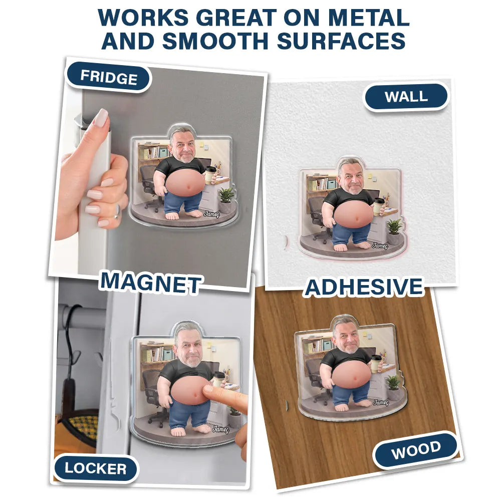 Custom Photo Funny Belly Men Cave Garage Grilling - Personalized Squishy Acrylic Fridge Magnet