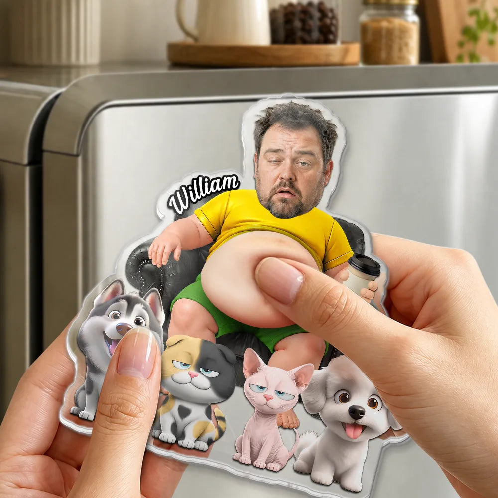 Custom Photo Dad Bod Dog Cat Lovers - Personalized Squishy Acrylic Fridge Magnet