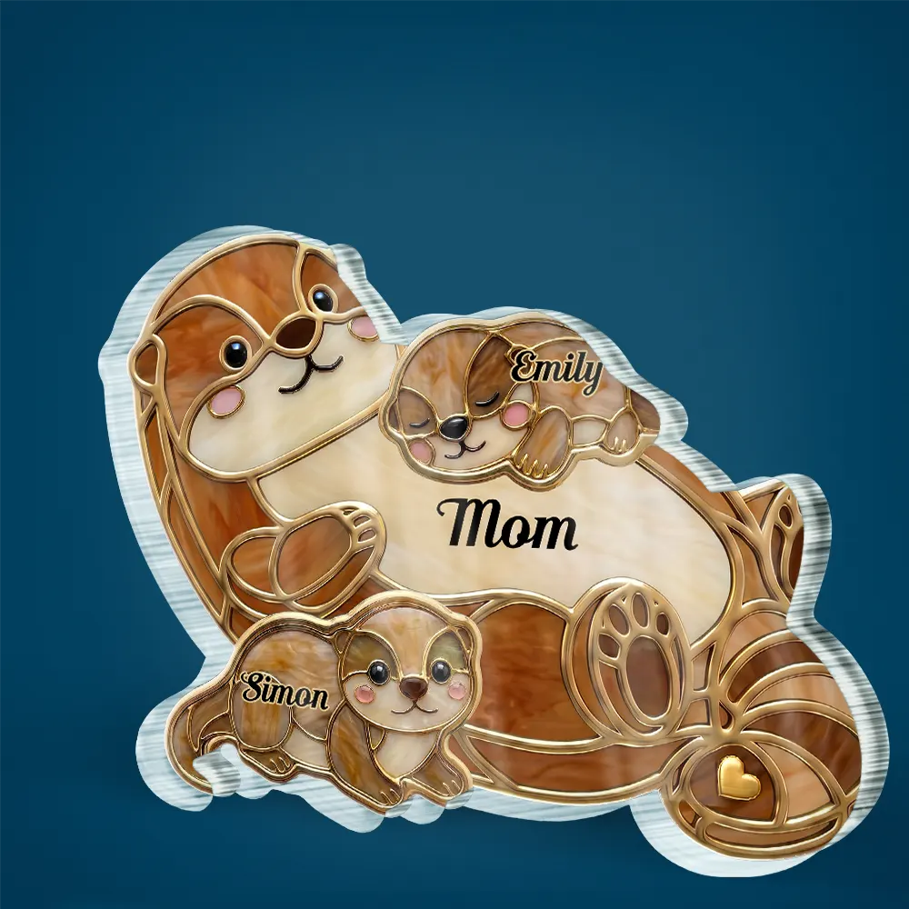 Otter Pups Stained Glass Effect Mom Grandma - Personalized Custom Shaped Acrylic Plaque