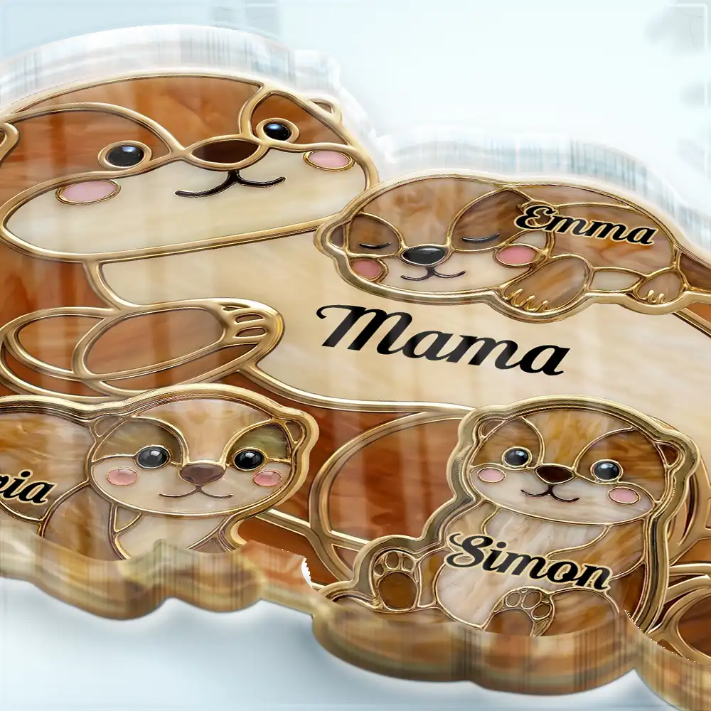 Otter Pups Stained Glass Effect Mom Grandma - Personalized Custom Shaped Acrylic Plaque