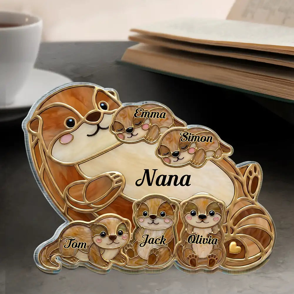 Otter Pups Stained Glass Effect Mom Grandma - Personalized Custom Shaped Acrylic Plaque